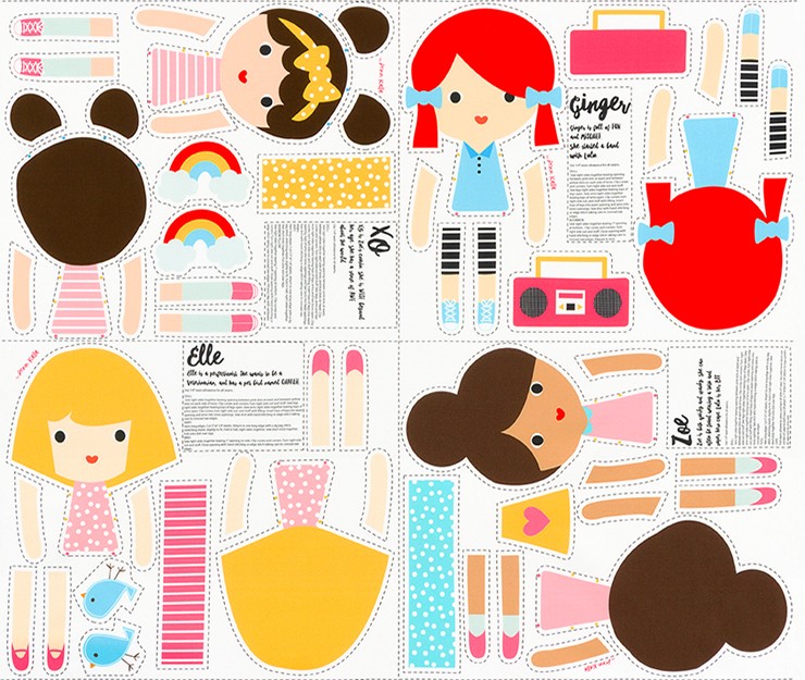 Robert Kaufman Fabrics Girl Friends Doll Panel by Ann Kelle Digitally