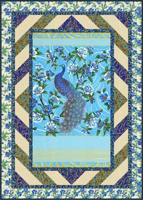 Peacock Garden - Peacock Royal Blue PANEL 24 Inches from Robert Kaufman  Fabrics - JAQS Fabrics